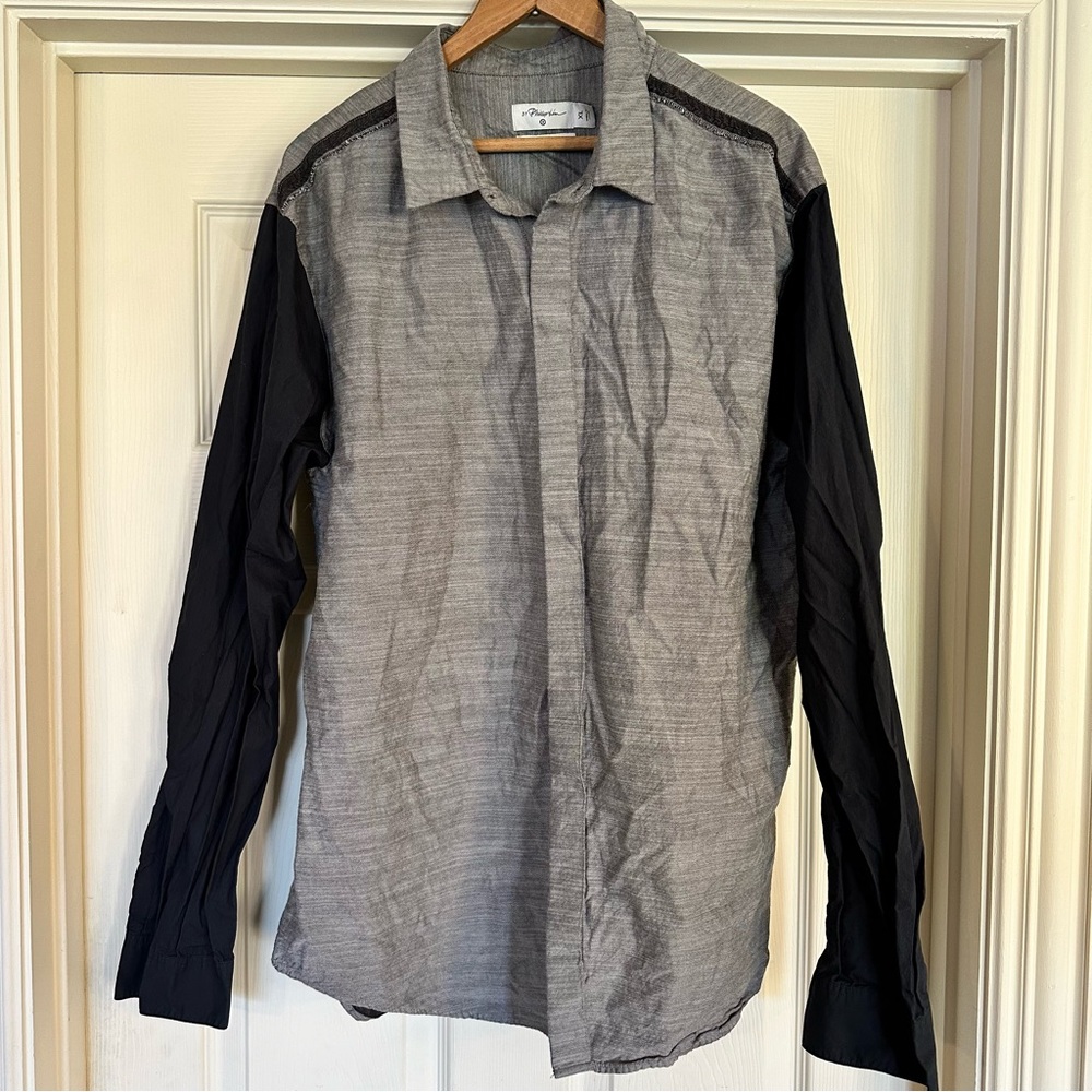 NWOT Phillip Lim long sleeve button down shirt Size XL. Gray black